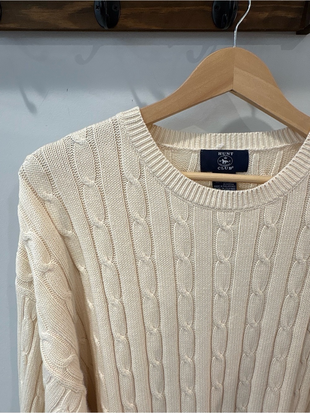 Hunt Club Men's 100% Cotton Cream Cable Knit Sweater